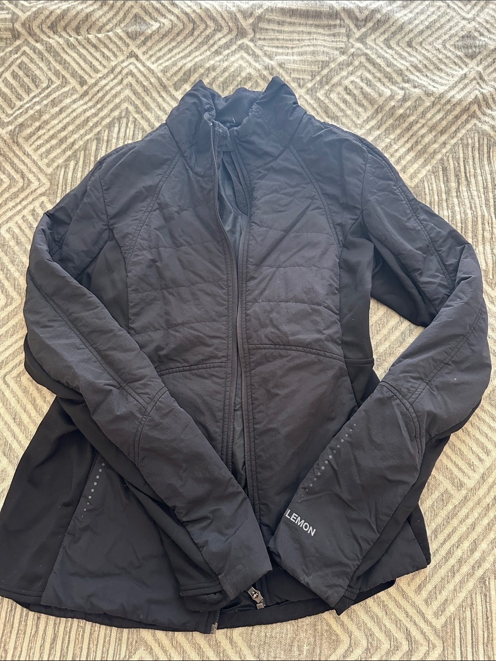 LEMON Black Quilted Puffer Jacket with Stretch Panels